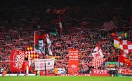 LIVERPOOL, UNITED KINGDOM - MAY 05:  Banners and flags are waved on The Kop prior to the UEFA Europa League semi final second leg match between Liverpool and Villarreal CF at Anfield on May 5, 2016 in Liverpool, England.  (Photo by Richard Heathcote/Getty Images)